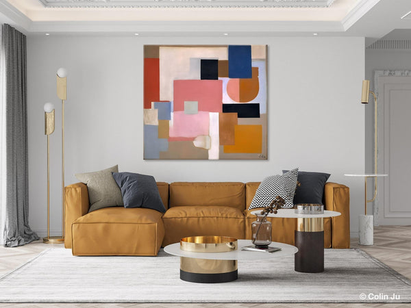 Geometric Abstract Art, Original Abstract Wall Art, Contemporary Acrylic Paintings, Hand Painted Canvas Art, Large Abstract Art for Bedroom-LargePaintingArt.com