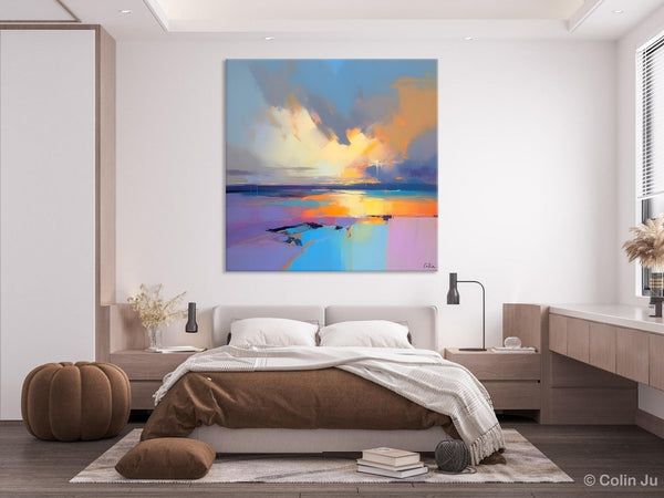 Sunrise Landscape Acrylic Art, Landscape Canvas Art, Original Abstract Art, Hand Painted Canvas Art, Large Abstract Painting for Living Room-LargePaintingArt.com