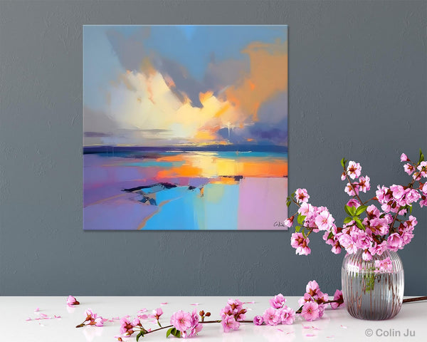 Sunrise Landscape Acrylic Art, Landscape Canvas Art, Original Abstract Art, Hand Painted Canvas Art, Large Abstract Painting for Living Room-LargePaintingArt.com