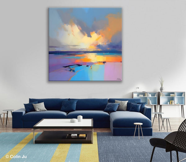 Sunrise Landscape Acrylic Art, Landscape Canvas Art, Original Abstract Art, Hand Painted Canvas Art, Large Abstract Painting for Living Room-LargePaintingArt.com
