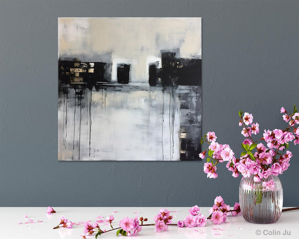 Contemporary Canvas Art, Black Acrylic Artwork, Original Abstract Wall Art, Hand Painted Canvas Art, Extra Large Abstract Painting for Sale-LargePaintingArt.com