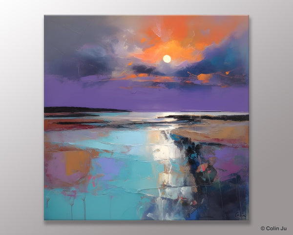 Landscape Canvas Art, Sunrise Landscape Acrylic Art, Original Abstract Art, Hand Painted Canvas Art, Large Abstract Painting for Living Room-LargePaintingArt.com