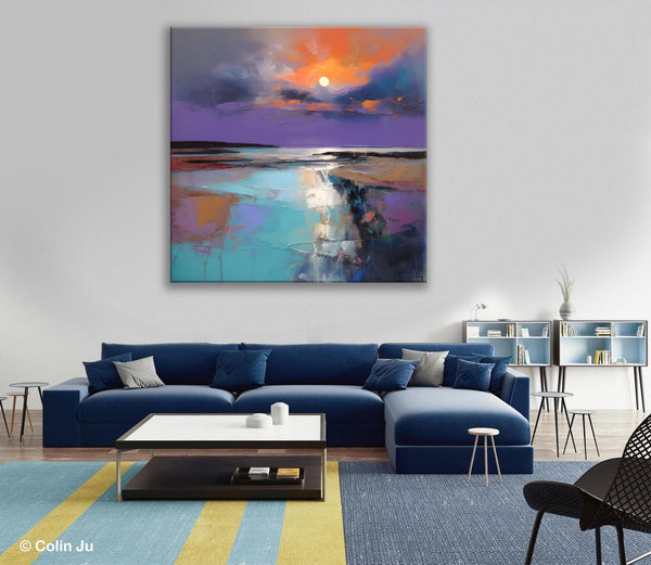 Landscape Canvas Art, Sunrise Landscape Acrylic Art, Original Abstract Art, Hand Painted Canvas Art, Large Abstract Painting for Living Room-LargePaintingArt.com