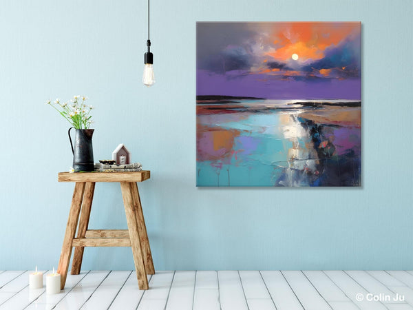 Landscape Canvas Art, Sunrise Landscape Acrylic Art, Original Abstract Art, Hand Painted Canvas Art, Large Abstract Painting for Living Room-LargePaintingArt.com
