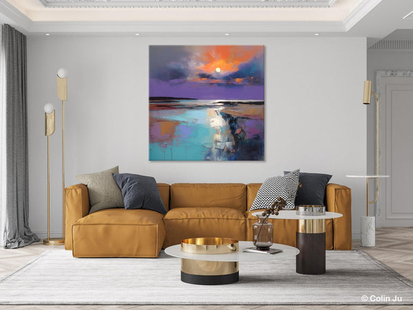 Landscape Canvas Art, Sunrise Landscape Acrylic Art, Original Abstract Art, Hand Painted Canvas Art, Large Abstract Painting for Living Room-LargePaintingArt.com