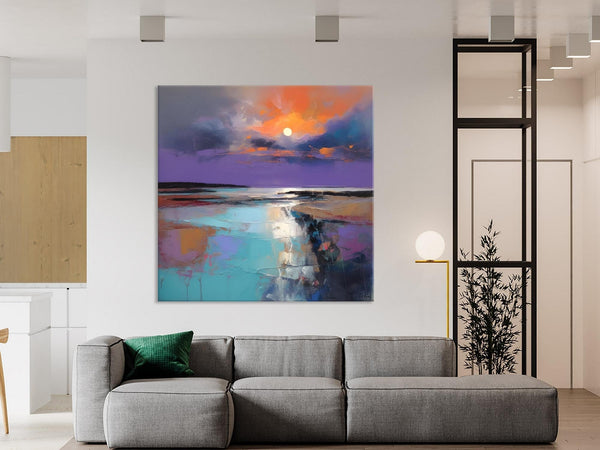 Landscape Canvas Art, Sunrise Landscape Acrylic Art, Original Abstract Art, Hand Painted Canvas Art, Large Abstract Painting for Living Room-LargePaintingArt.com