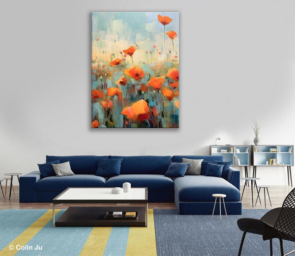 Flower Canvas Paintings, Flower Field Painting, Large Original Landscape Painting for Bedroom, Acrylic Paintings on Canvas, Hand Painted Art-LargePaintingArt.com