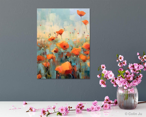 Flower Canvas Paintings, Flower Field Painting, Large Original Landscape Painting for Bedroom, Acrylic Paintings on Canvas, Hand Painted Art-LargePaintingArt.com