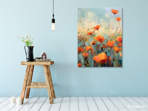 Flower Canvas Paintings, Flower Field Painting, Large Original Landscape Painting for Bedroom, Acrylic Paintings on Canvas, Hand Painted Art-LargePaintingArt.com