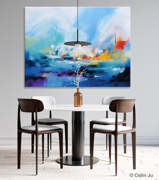 Hand Painted Canvas Art, Blue Original Wall Art Painting for Bedroom, Extra Large Modern Canvas Paintings, Acrylic Paintings on Canvas-LargePaintingArt.com