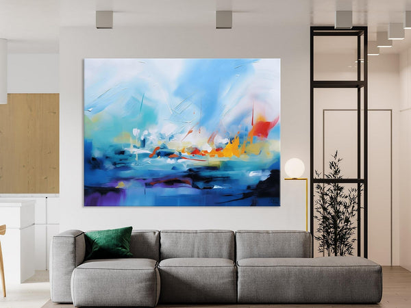 Hand Painted Canvas Art, Blue Original Wall Art Painting for Bedroom, Extra Large Modern Canvas Paintings, Acrylic Paintings on Canvas-LargePaintingArt.com
