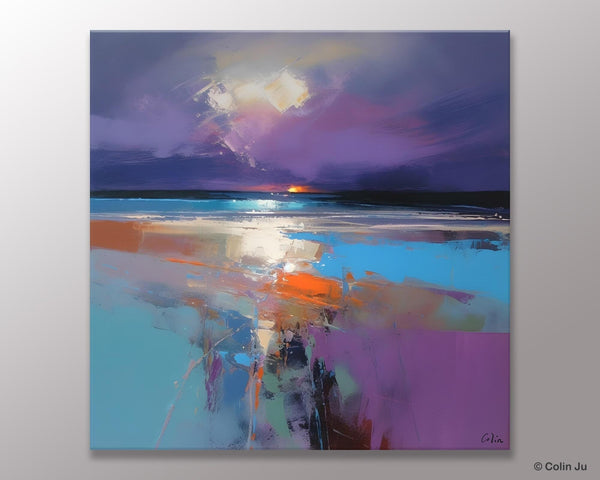 Original Abstract Art, Hand Painted Canvas Art, Landscape Canvas Art, Sunrise Landscape Acrylic Art, Large Abstract Painting for Living Room-LargePaintingArt.com