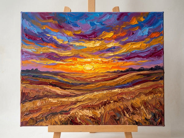 Abstract Original Landscape Paintings, Sunset Burning the Sky, Original Oil Paintings for Sale, Buy Small Paintings Online, Hand Painted Canvas Art, Small Canvas Artwork