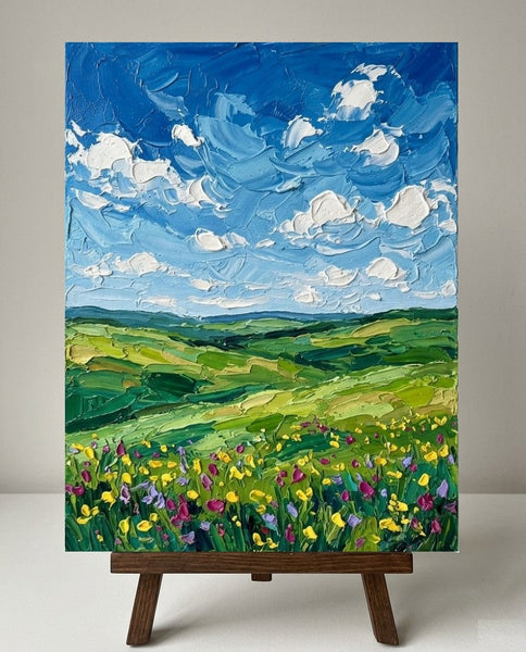Original Small Paintings for Sale, Sunlit Wildflower Fields, Original Landscape Paintings, Small Artwork for Sale, Hand Painted Canvas Art, Impasto Paintings