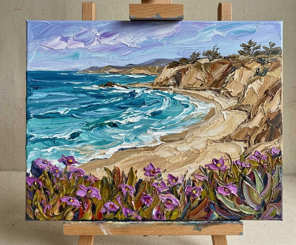 Small Canvas Artwork for Sale, Blue Tides by the Cliff Shore, Seashore Beach Painting, Original Seascape Paintings, Original Oil Paintings, Heavy Texture Paintings