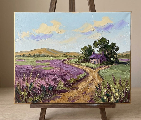 Heavy Texture Paintings on Canvas, Purple Countryside Dwelling, Impasto Painting, Small Canvas Artwork for Sale, Original Canvas Paintings, Buy Paintings Online