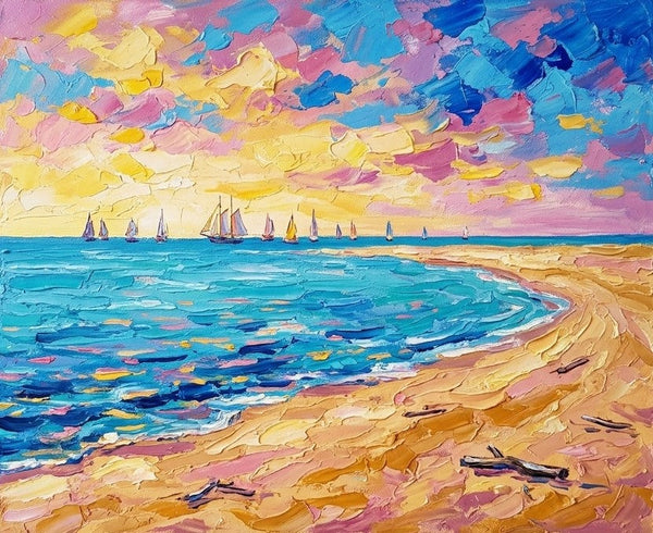 Original Oil Paintings, Sail Boats on the Sunny Sea, Small Canvas Artwork for Sale, Original Seascape Paintings, Heavy Texture Painting on Canvas