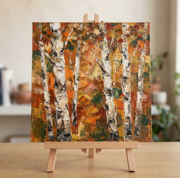 Original Landscape Paintings, Autumn Birch Tree Painting, Hand Painted Canvas Art, Miniature Canvas Art, Original Canvas Paintings