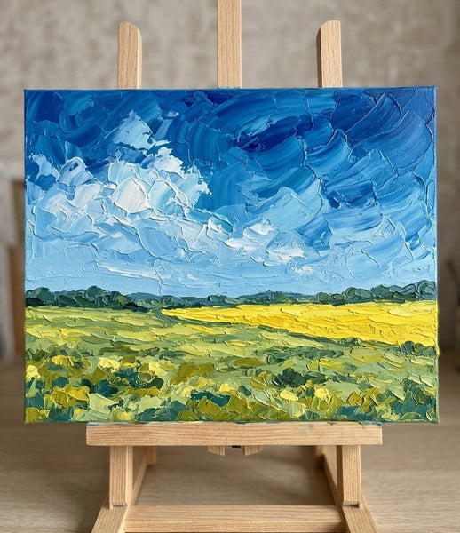 Clouds Drifting Over the Golden Plain, Small Canvas Wall Art Paintings, Original Landscape Paintings, Original Artwork for Sale, Hand Painted Canvas Art, Impasto Heavy Texture Art