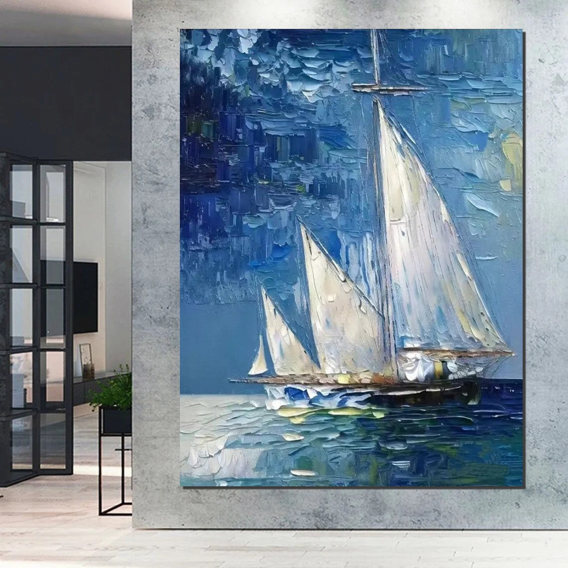 Modern Acrylic Canvas Painting, Simple Painting Ideas for Dining Room, Acrylic Painting on Canvas, Oversized Canvas Painting for Sale, Sail Boat Paintings-LargePaintingArt.com