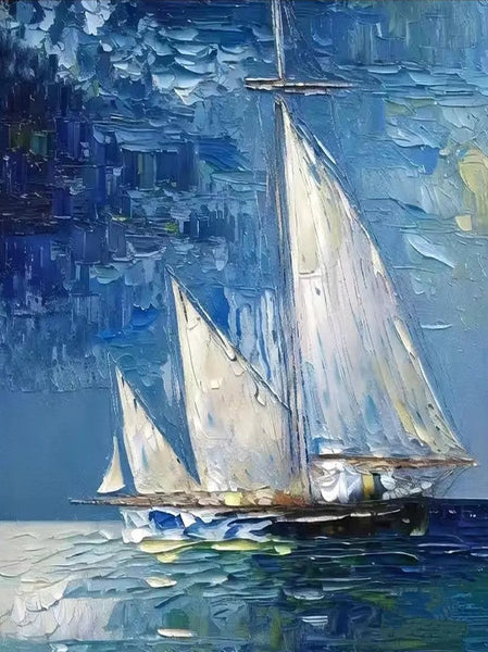Modern Acrylic Canvas Painting, Simple Painting Ideas for Dining Room, Acrylic Painting on Canvas, Oversized Canvas Painting for Sale, Sail Boat Paintings-LargePaintingArt.com