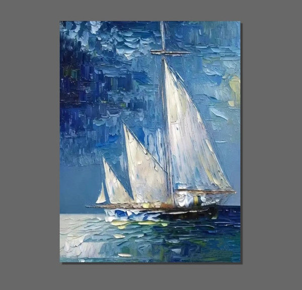 Modern Acrylic Canvas Painting, Simple Painting Ideas for Dining Room, Acrylic Painting on Canvas, Oversized Canvas Painting for Sale, Sail Boat Paintings-LargePaintingArt.com