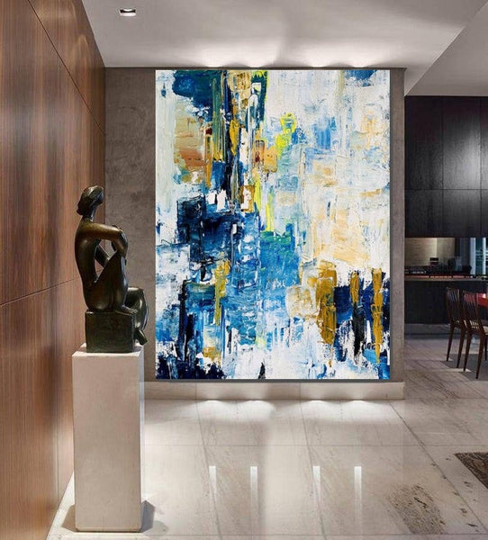 Living Room Abstract Paintings, Blue Modern Abstract Painting, Large Acrylic Canvas Paintings, Large Wall Art Ideas, Impasto Painting-LargePaintingArt.com