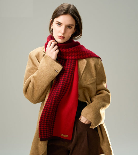 Fashion Designer Scarf, Modern Wool Scarf for Women, Casual Scarf for Women, Cold Weather Scarf, Red Winter Scarf, Soft Cashmere Scarf for Women-LargePaintingArt.com