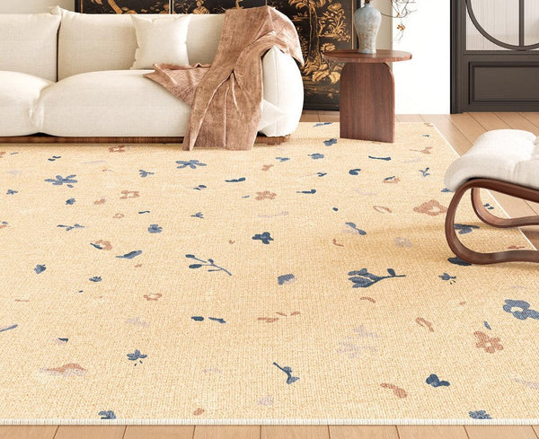 Large Modern Rugs for Bedroom, Modern Rugs for Living Room, Cream Color Flower Pattern Rugs under Coffee Table, Contemporary Modern Rugs for Dining Room-LargePaintingArt.com