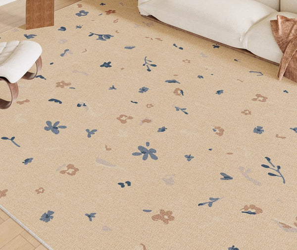 Large Modern Rugs for Bedroom, Modern Rugs for Living Room, Cream Color Flower Pattern Rugs under Coffee Table, Contemporary Modern Rugs for Dining Room-LargePaintingArt.com