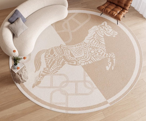 Circular Rugs for Bedroom, Modern Rugs for Dining Room, Horse Modern Rug Ideas for Living Room, Abstract Contemporary Round Rugs for Dining Room-LargePaintingArt.com