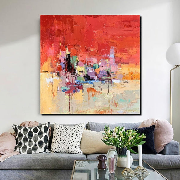 Simple Canvas Paintings, Dining Room Modern Paintings, Red Abstract Contemporary Art, Acrylic Painting on Canvas, Heavy Texture Paintings-LargePaintingArt.com