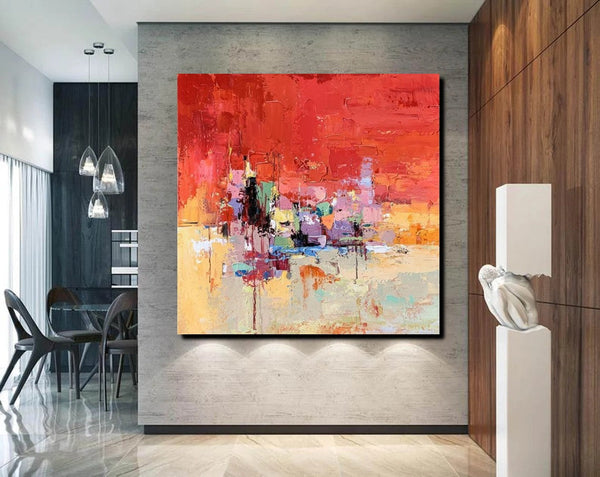 Simple Canvas Paintings, Dining Room Modern Paintings, Red Abstract Contemporary Art, Acrylic Painting on Canvas, Heavy Texture Paintings-LargePaintingArt.com