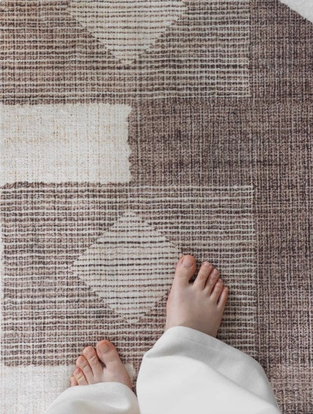 Brown Contemporary Abstract Rugs under Dining Room Table, Large Modern Rugs for Living Room, Mid Century Modern Rugs for Bedroom-LargePaintingArt.com
