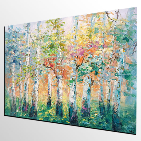 Landscape Canvas Painting, Spring Tree Painting, Landscape Painting for Bedroom, Impasto Paintings, Canvas Painting for Sale-LargePaintingArt.com