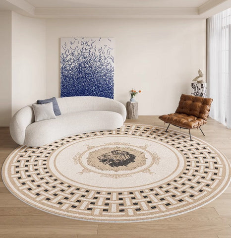 Contemporary Round Rugs, Bedroom Modern Round Rugs, Modern Rug Ideas for Living Room, Circular Modern Rugs under Dining Room Table-LargePaintingArt.com