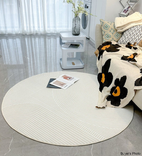 Bedroom Abstract Modern Area Rugs, Contemporary Modern Rug for Living Room, Geometric Round Rugs for Dining Room, Circular Modern Rugs under Chairs-LargePaintingArt.com