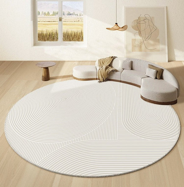 Bedroom Abstract Modern Area Rugs, Contemporary Modern Rug for Living Room, Geometric Round Rugs for Dining Room, Circular Modern Rugs under Chairs-LargePaintingArt.com