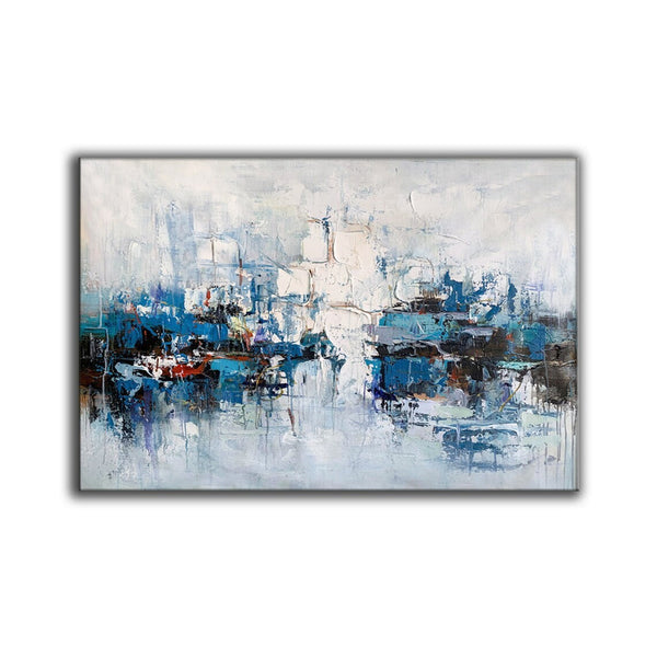 Large Wall Art Paintings Behind Sofa, Acrylic Paintings on Canvas, Acrylic Painting for Bedroom, Blue Modern Paintings, Heavy Texture Canvas Art-LargePaintingArt.com