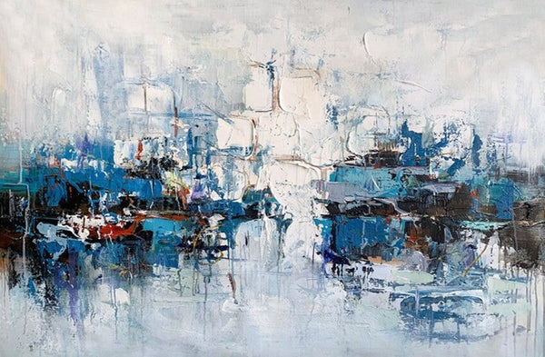 Large Wall Art Paintings Behind Sofa, Acrylic Paintings on Canvas, Acrylic Painting for Bedroom, Blue Modern Paintings, Heavy Texture Canvas Art-LargePaintingArt.com