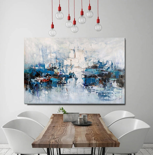 Large Wall Art Paintings Behind Sofa, Acrylic Paintings on Canvas, Acrylic Painting for Bedroom, Blue Modern Paintings, Heavy Texture Canvas Art-LargePaintingArt.com