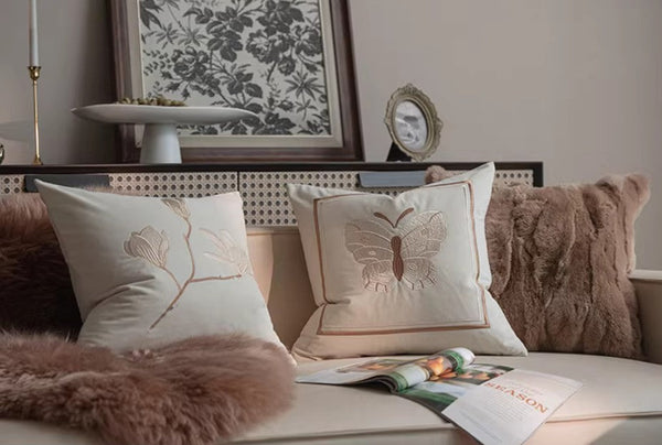 Embroidered Butterfly Pillow Covers, Modern Decorative Pillows for Bedroom, Decorative Pillow Arrangement Ideas for Couch, Large Decorative Throw Pillows for Living Room-LargePaintingArt.com