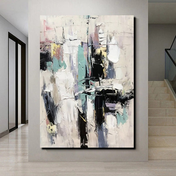 Contemporary Modern Art, Living Room Abstract Art Ideas, Black and White Impasto Paintings, Buy Wall Art Online, Palette Knife Abstract Paintings-LargePaintingArt.com