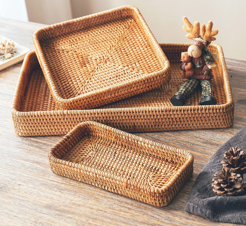 Rectangular Storage Baskets, Woven Rattan Storage Basket, Kitchen Storage Baskets, Storage Baskets for Shelves, Set of 3-LargePaintingArt.com