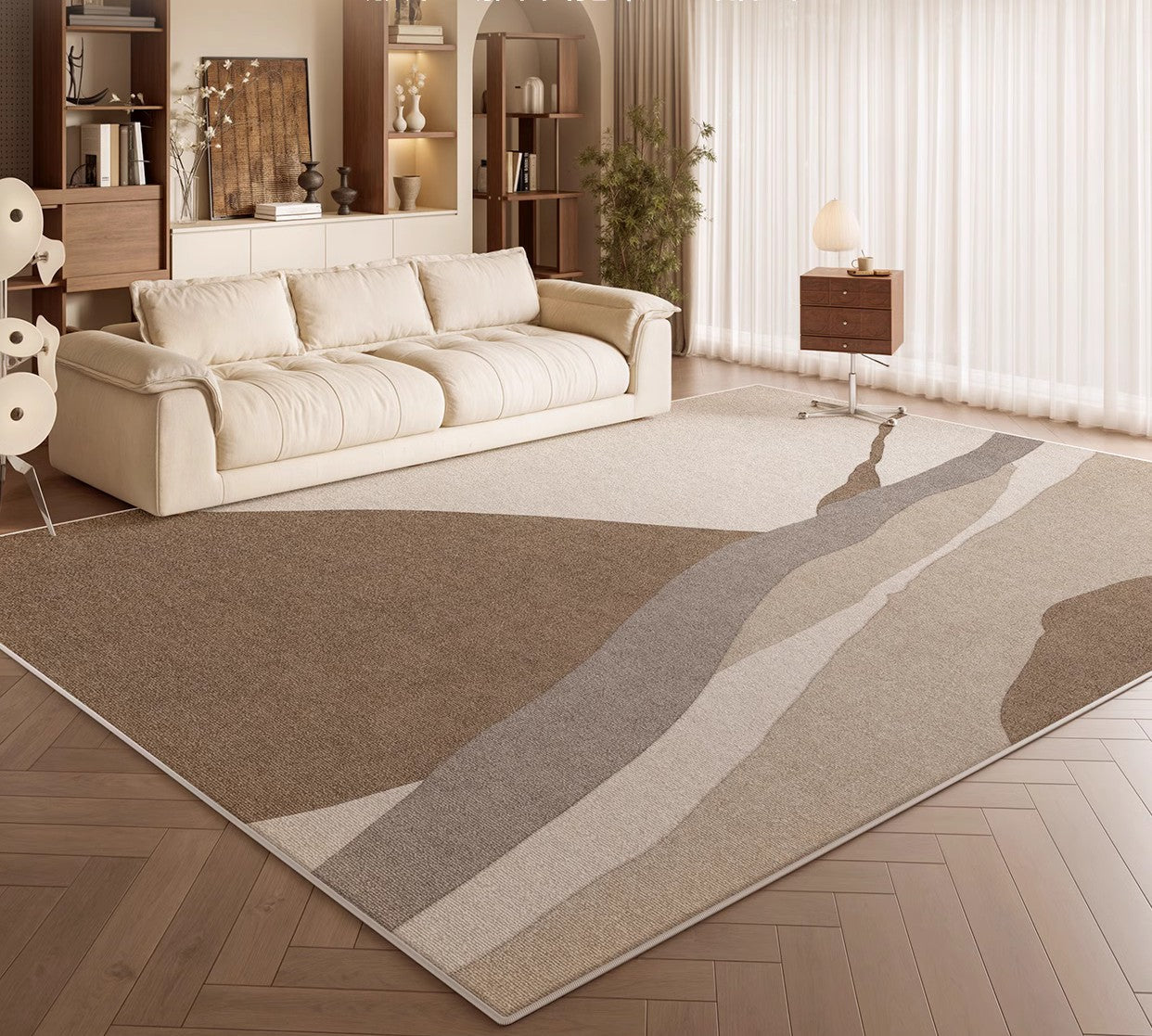 Elegant Modern Area Rugs under Sofa, Dining Room Floor Rugs, Abstract Contemporary Rugs for Bedroom, Mid Century Area Rugs for Living Room-LargePaintingArt.com