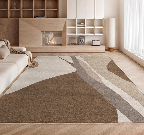 Elegant Modern Area Rugs under Sofa, Dining Room Floor Rugs, Abstract Contemporary Rugs for Bedroom, Mid Century Area Rugs for Living Room-LargePaintingArt.com