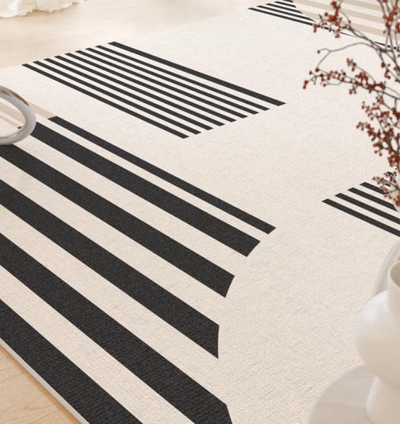Contemporary Modern Rugs, Modern Rugs for Living Room, Black Stripe Abstract Contemporary Rugs Next to Bed, Modern Rugs for Dining Room-LargePaintingArt.com