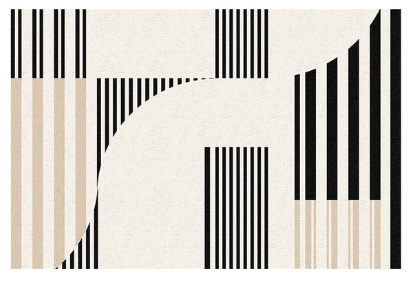 Contemporary Modern Rugs, Modern Rugs for Living Room, Black Stripe Abstract Contemporary Rugs Next to Bed, Modern Rugs for Dining Room-LargePaintingArt.com