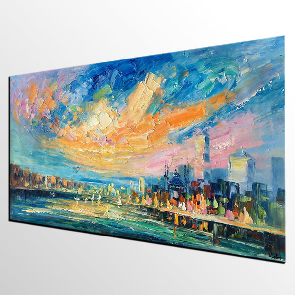 Abstract Cityscape Art, Abstract Canvas Art, Impasto Artwork, Canvas Painting, Custom Extra Large Painting-LargePaintingArt.com