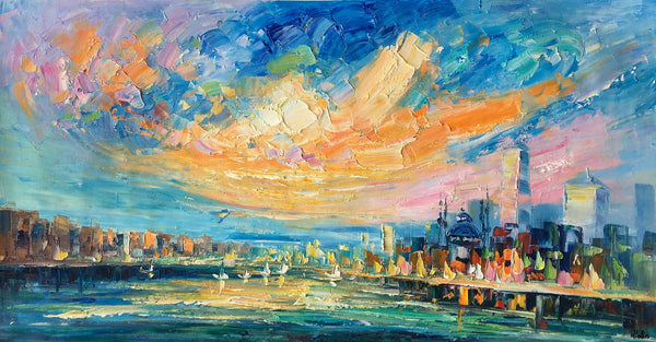 Abstract Cityscape Art, Abstract Canvas Art, Impasto Artwork, Canvas Painting, Custom Extra Large Painting-LargePaintingArt.com
